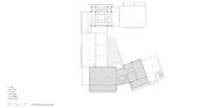 Second floor architectural plan of a modern building, showing functional zones and spatial composition.