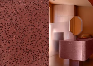 A modern bathroom interior designed with concrete materials