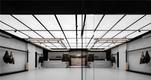 Modern retail space featuring concrete and glass materials