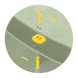 An abstract illustration of a roadway with geometric shapes and lines.