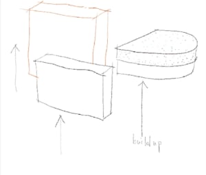 Box-shaped furniture design sketch with measurements.
