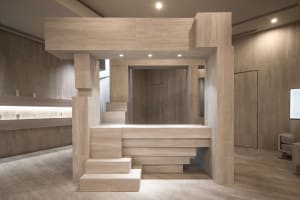 Modern retail interior featuring natural stone materials