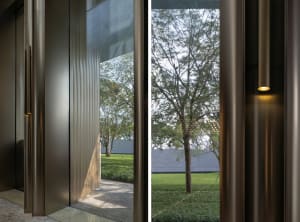 Modern design featuring metal and glass entrance doors