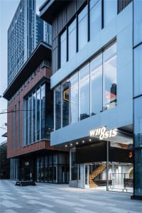 Modern retail storefront with glass and metal materials