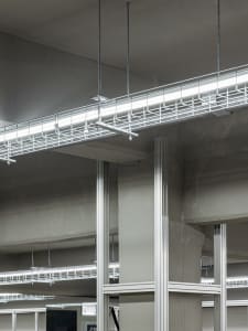 Metal grid structure in a modern industrial interior