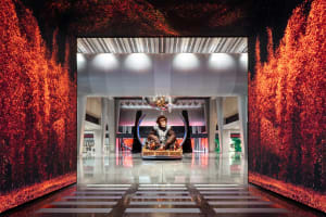 An industrial interior design with a metal subway design element.