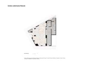 2D architectural plan of a veterinary hospital with white marble flooring.