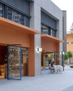 Modern storefront with glass and concrete materials