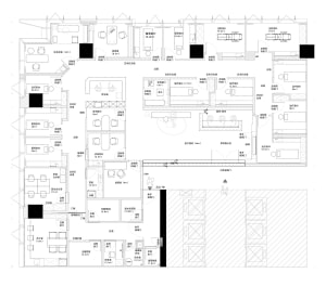 Blueprint drawing of a hotel lobby, showcasing the layout and functional zones.