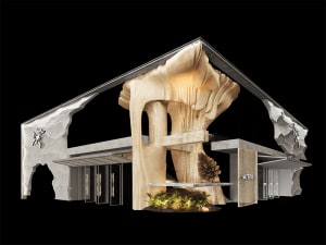 Modern retail storefront with glass architectural elements and a contemporary design.