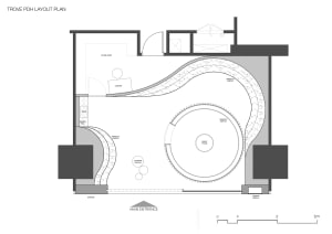 Plan of a Trove retail storefront layout with product displays, counter display, and scent trove