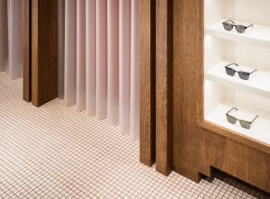 Modern retail store with wooden interiors and plastic curtains