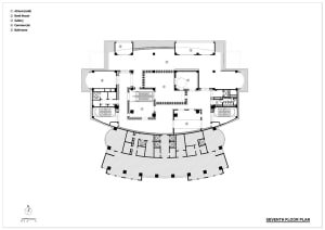 Floor plan of the seventh floor of a commercial building, showing various areas and zones.