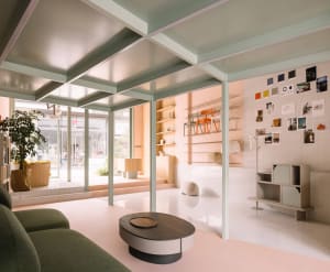 Contemporary living room featuring soft furnishings and a minimalist design.