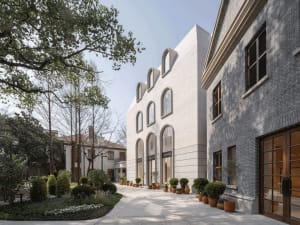 A modern retail space with a brick exterior.