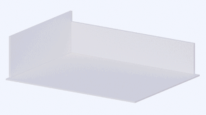 A minimalist glass shelf on a white background.