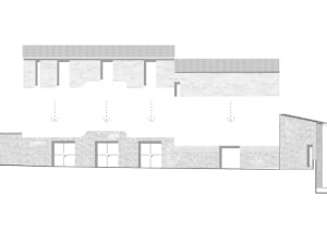 Contemporary residential floor plan with concrete finish