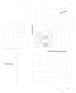 A technical floor plan depicting rooms and layout of an architectural design.
