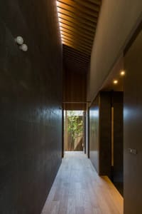 Modern corridor with concrete and wooden elements