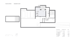 Minimalist basement floor plan featuring concrete materials, with areas designated for cinema, facilities, and a gymnasium.
