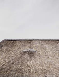 Close-up view of a textured thatched roof