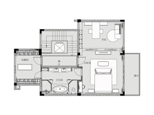 Modern residential floor plan with minimalist design elements.