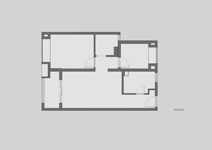 A minimalist design floor plan of an apartment layout, featuring open spaces and simple lines.