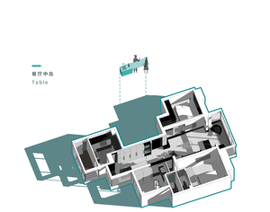 A rendered/photographic architectural drawing of a modern interior space.
