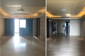 A spacious marble-floored corridor with a modern design.