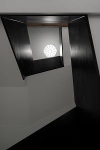 Industrial design interior with a metal frame structure.