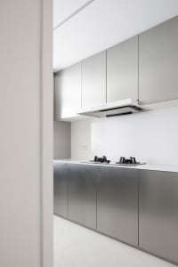 Modern metallic kitchen counter with sleek design and minimalist aesthetics.
