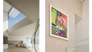 Modern interior featuring abstract painting on wall.
