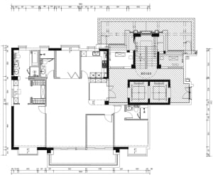 Architectural blueprint of a modern residential floor plan.