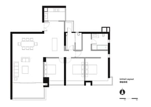 A technical plan of a modern apartment layout