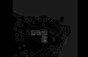 A detailed 2D architectural drawing of a modern residential floor plan showing the layout of rooms and spaces.