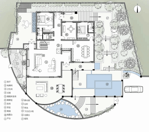 An architectural blueprint of a modern residential home with a contemporary interior design.