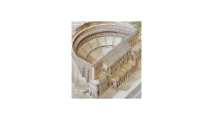 Stone construction of a Greek amphitheater or stadium with multiple levels and seating arrangements.