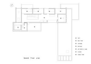 Second floor architectural plan featuring residential design elements.