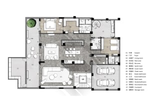 Modern residential floor plan with neutral tones and stylish design.
