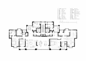 A 2D architectural blueprint of a modern residential floor plan in black and white.