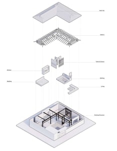 Detailed architectural diagram of a house's interior layout showing routing for various functional zones such as kitchen, bat