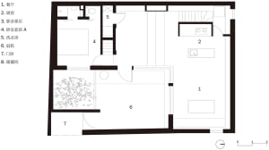 Black and white floor plan depicting a modern residential house layout.