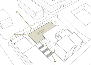 A technical drawing of an architectural floor plan with dimensions and measurements.