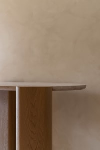 A modern table made of oak wood.