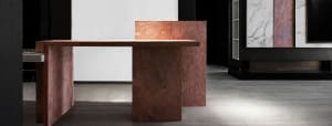 Minimalist-style desk made of metal in a sleek, industrial style.