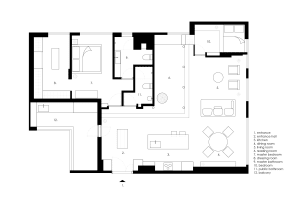 Floor plan of a modern apartment layout