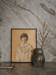 Painting of a person wearing a beige shirt.