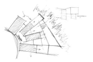 Hand-drawn architectural sketch on paper material