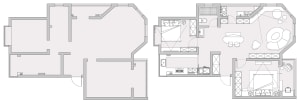 A detailed architectural floor plan of a modern home interior.