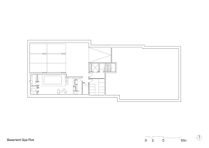 Floor plan of a modern spa with concrete walls and minimalist design